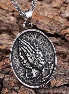 复古个性祈祷之手圣手十字架吊坠