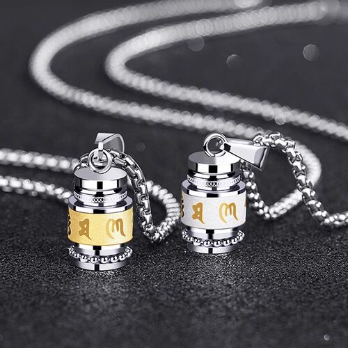 ROCK PUNK六字真言楞严咒钛钢男士项链吊坠不掉色民族风个性饰品