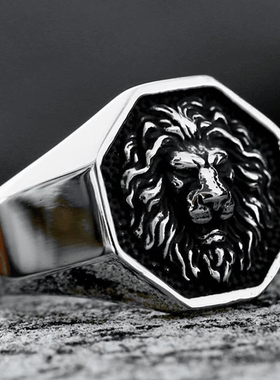 ROCK PUNK霸气朋克狮子王戒指复古男士钛钢个性单身不掉色食指环