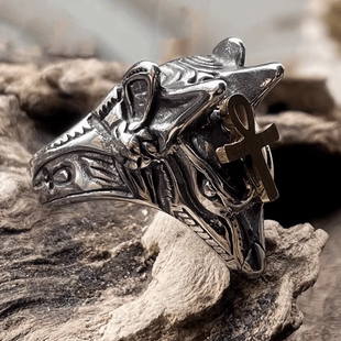 ROCK PUNK防身希腊神话阿努比斯戒指高级感男士潮牌指环指虎饰品