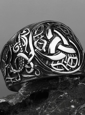 ROCK PUNK朋克风复古维京旋转刀锋钛钢戒指男士时尚气质个性饰品