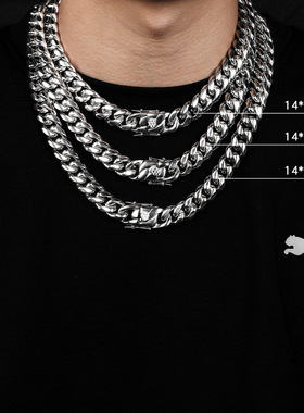 ROCK PUNK潮牌嘻哈古巴加密个性时尚项链钛钢龙头扣男女简约挂链