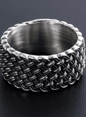 ROCK PUNK男士个性编织网戒指做旧男士高级感复古风时尚潮ins指环