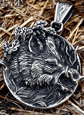 ROCK PUNK时尚仿古做旧霸气野猪吊坠 复古个性钛钢男士项链潮挂件
