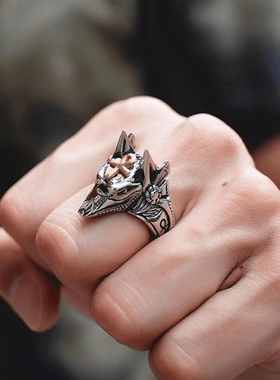 ROCK PUNK防身死神霸气男士钛钢戒指阿努比斯埃及十字架潮人指环
