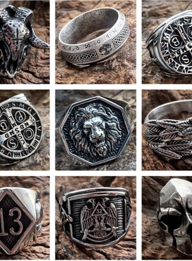 欧美复古做旧潮人狮子王钛钢戒指男士骷髅高级感不锈钢质感首饰品