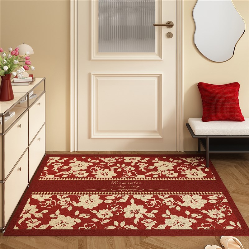 高级感入户门地垫进门门口除尘红色地毯一冲即净刮泥蹭土丝圈脚垫