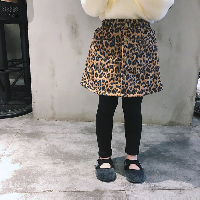 2021冬装新款韩国女童装加绒裙裤加厚豹纹假两件打底裤