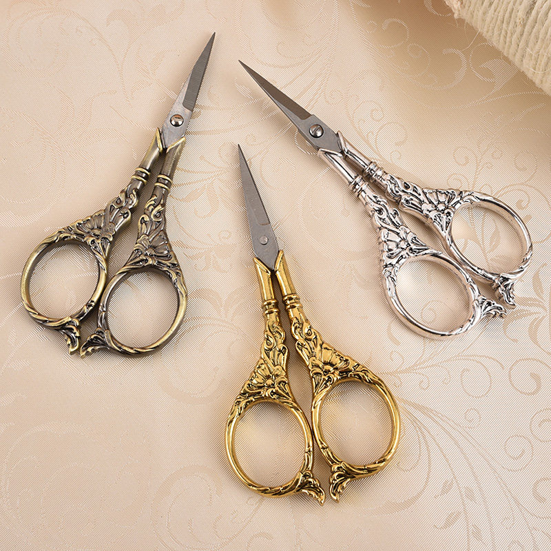 复古剪刀十字绣裁缝茶叶袋小剪刀手工古典花纹不锈钢便携式小号剪