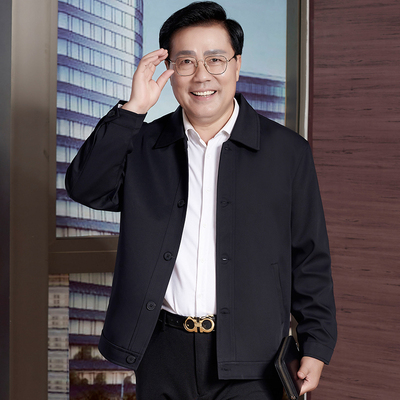 爸爸秋装外套薄款中年男士春秋款休闲夹克中老年人明扣男装爷爷