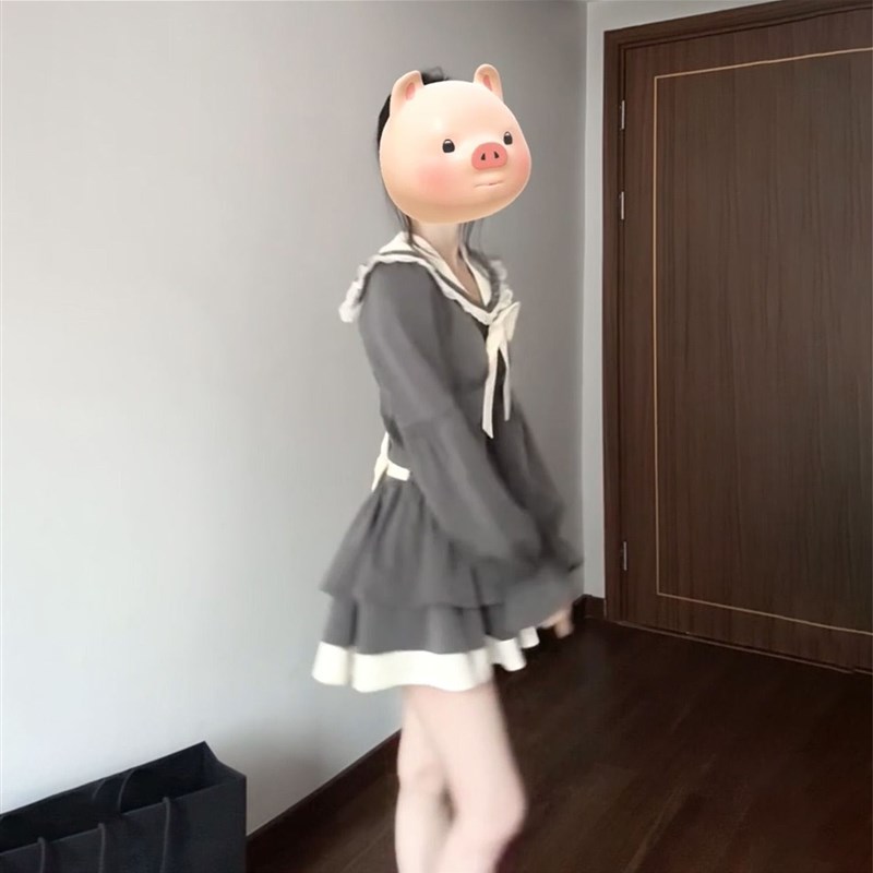 早春学院风穿搭一整套海军领蝴蝶结上衣搭配绑带拼接高腰半身短裙