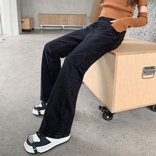 女童微喇牛仔裤春秋款裤子黑色儿童美式休闲裤女生中大童春装长裤