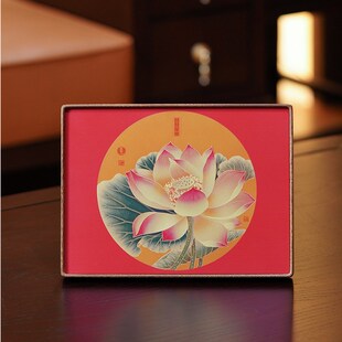 饰画电视柜办公室莲花摆台送长辈礼物 铜雕画摆件礼盒高级感桌面装