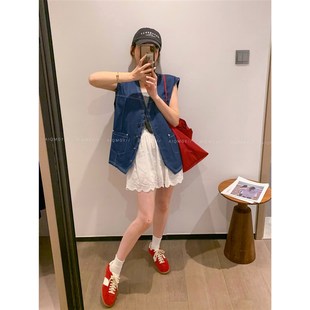 爱情魔鬼鱼 时尚两件套装女2024夏季新款牛仔马甲+白色蕾丝半身裙