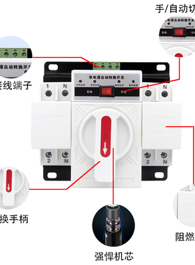 双电源自动转e换开关切换开关单相220V/63A/2P/迷你家用型CB白色