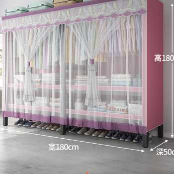 布衣柜家用卧室简易组装收纳柜小户型可折叠衣柜加粗全钢架衣橱