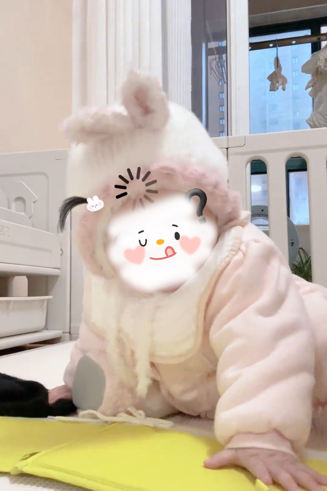帽子可爱小兔子可爱新款毛茸茸秋冬季宝宝帽子毛绒保暖帽婴幼儿