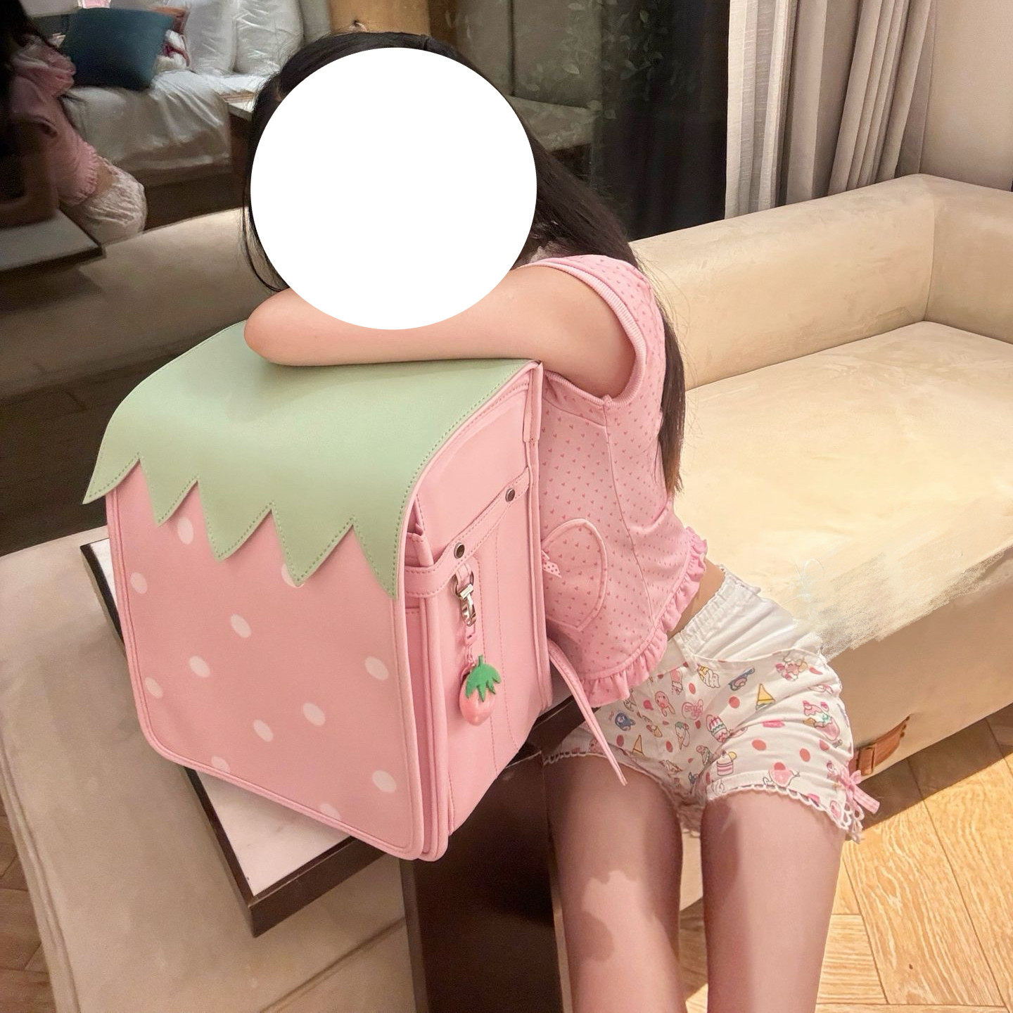 可爱小草莓粉色少女心双肩包天真一字萌二次元幼稚园少萝莉书包