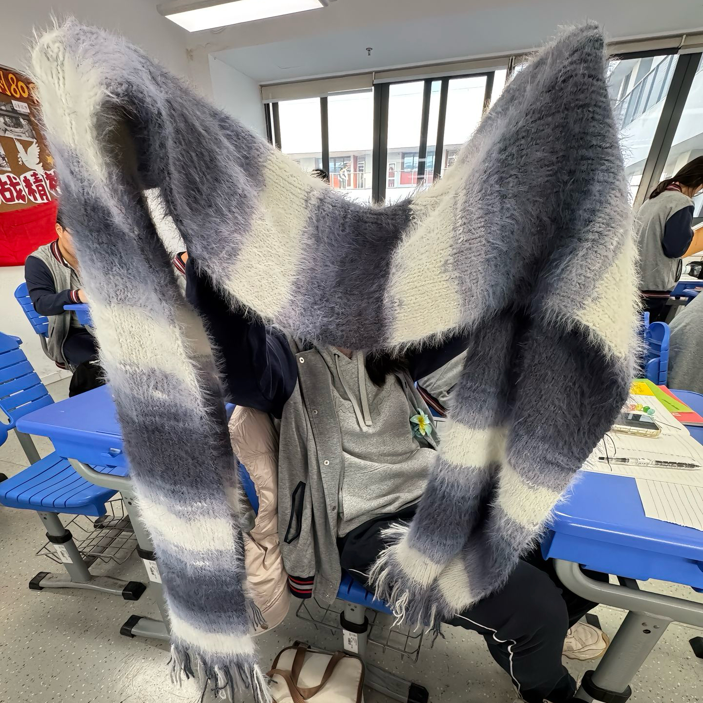 冬季新款围巾编织diy材料包长毛渐变毛线墨染山水送男友生日礼物