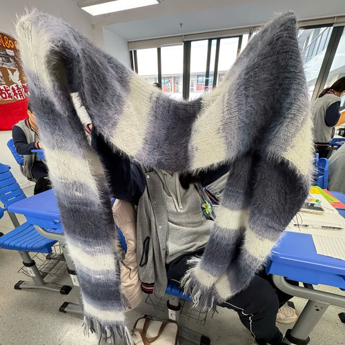 冬季新款围巾编织diy材料包长毛渐变毛线墨染山水送男友生日礼物