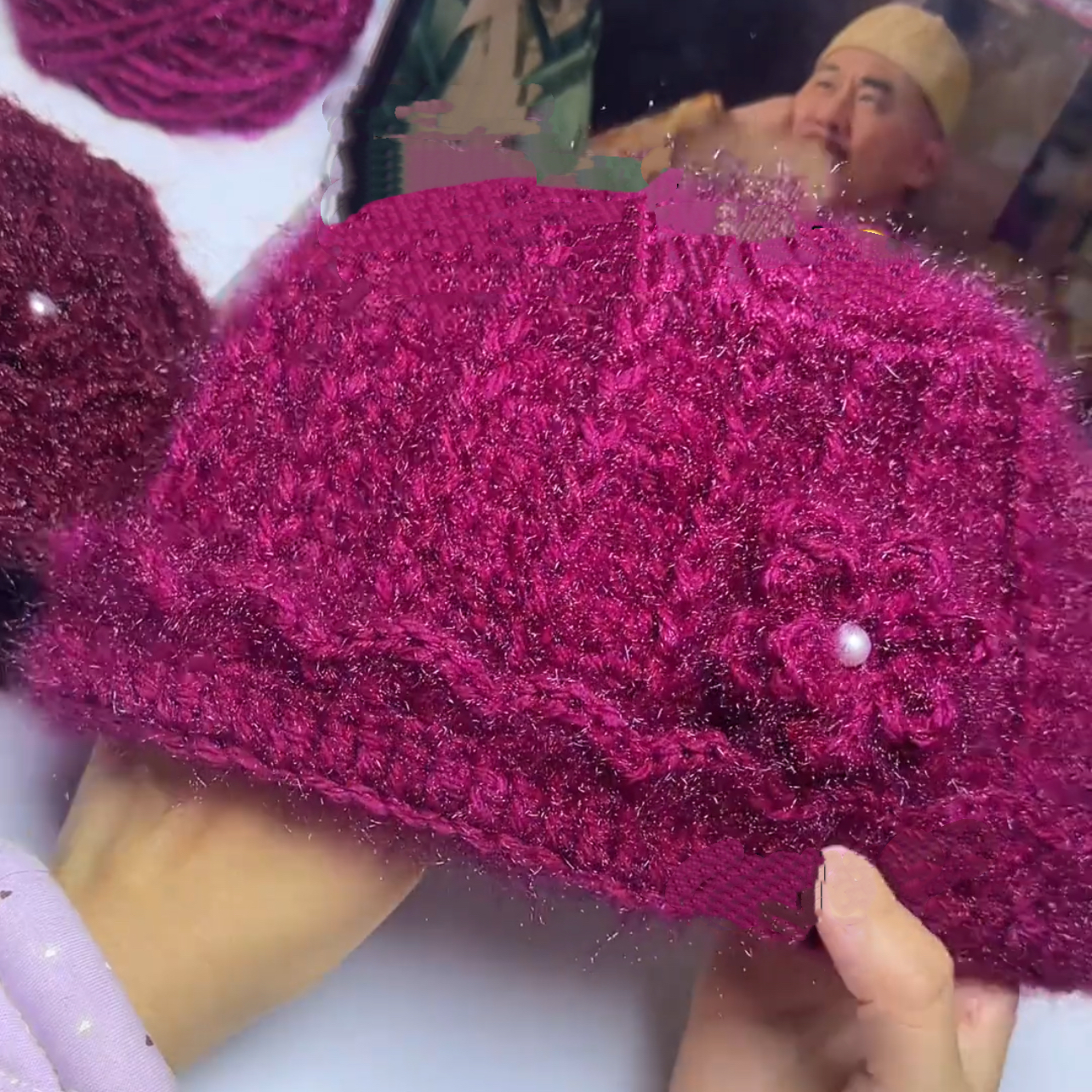 毛线中老年帽子材料包DIY绒毛线3两大团中粗手编织亮丝帽子线纯色