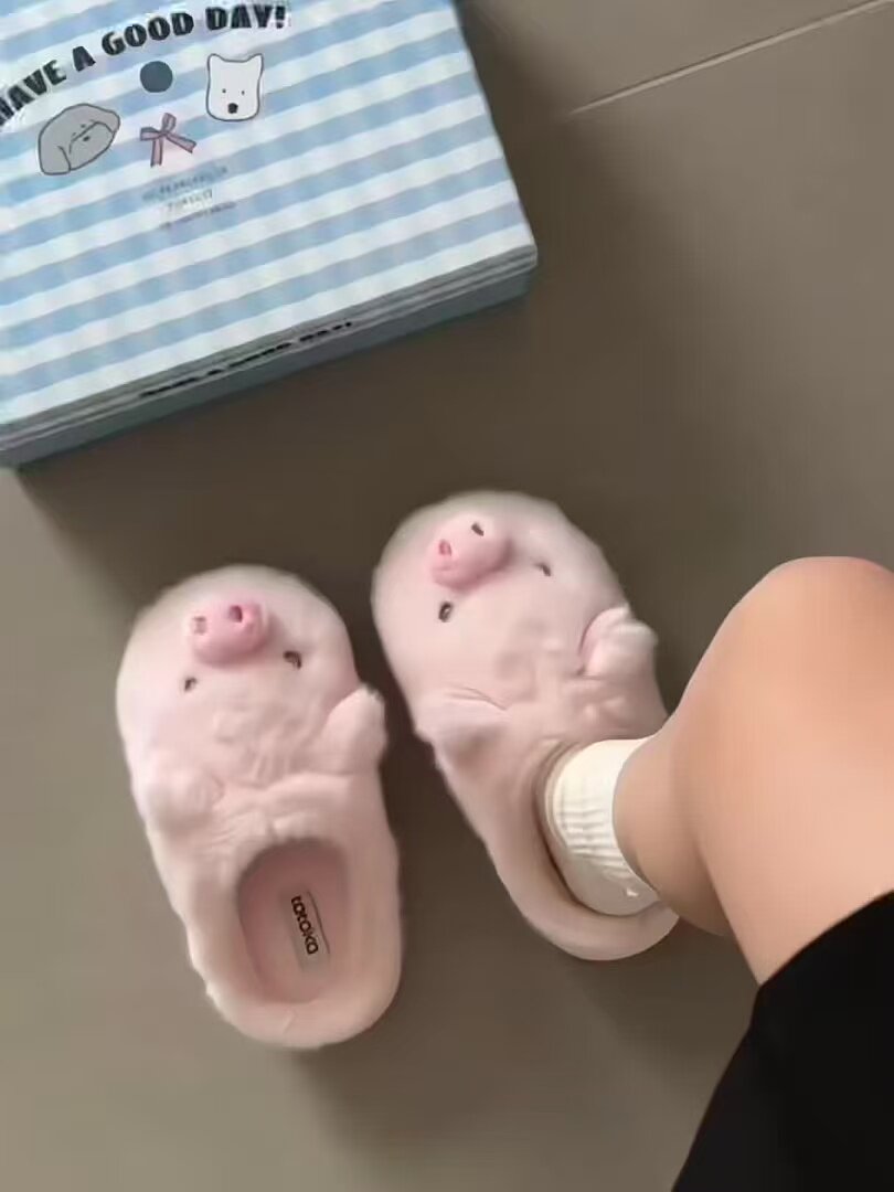可爱粉色小猪棉拖鞋冬季保暖儿童毛毛鞋女童宝宝家居鞋