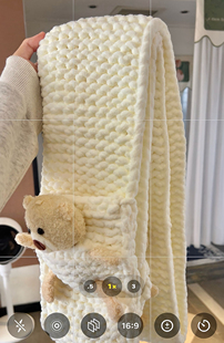 小熊米白色手工diy围巾口袋熊可爱毛线编织器材料包送女生