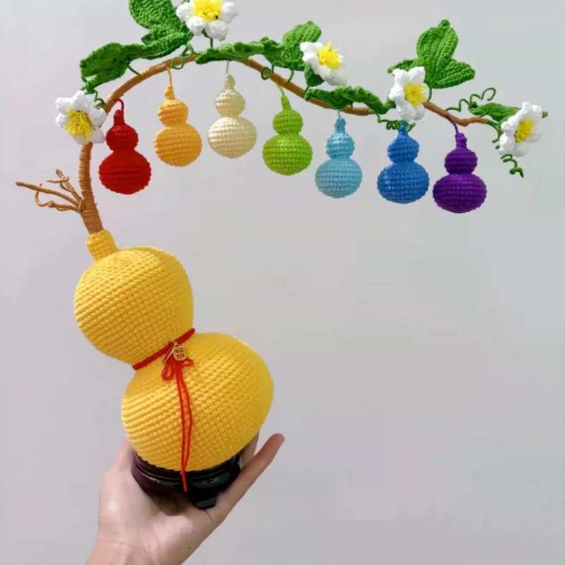 毛线钩钩针七彩葫芦客厅摆件手工diy材料挂件寓意配饰自制编织