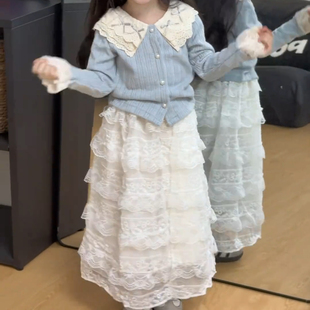 可爱清新新款连衣裙女孩蕾丝套装女童春秋季甜美花边衬衫2026