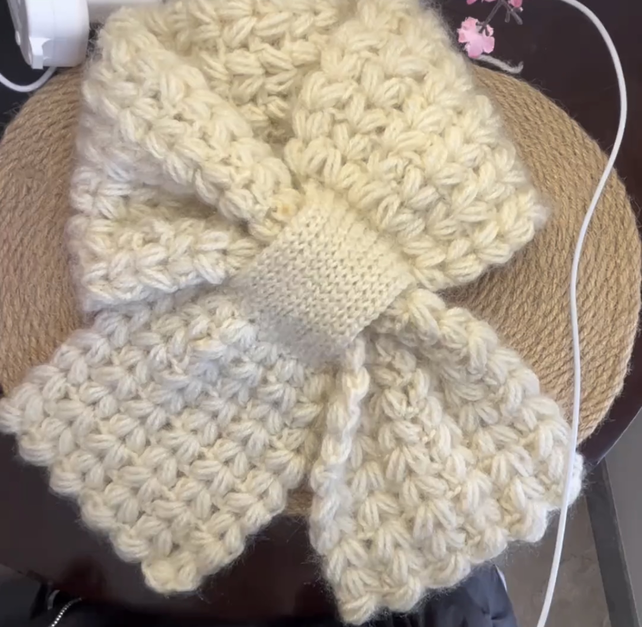 新款交叉蝴蝶结围巾毛线手工diy材料包秋冬围脖送女友礼物