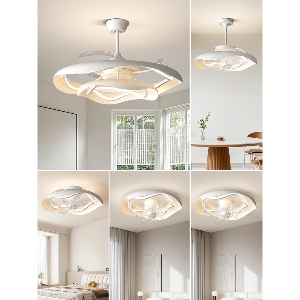 2025新款餐厅客厅风扇灯吊扇灯卧室奶油中古书房风扇吸顶离线语音