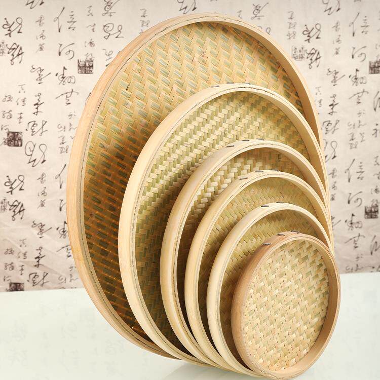 竹编竹匾圆簸箕无孔细孔筛子家用簸箕晾晒沥水装饰绘画 画表演样