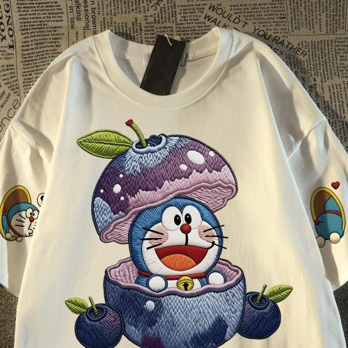 三水先森重磅3A舒适新疆棉T恤~日系复古卡通插画印花情侣短袖休闲