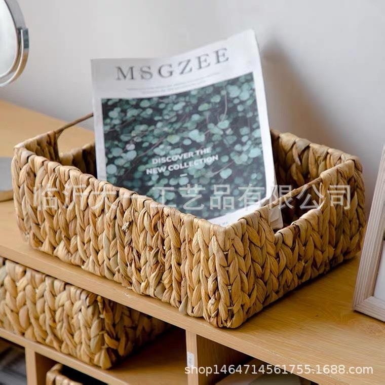 无油漆 天然水葫芦草绳手工编织篮收纳筐 桌面橱柜环保田园杂物盒