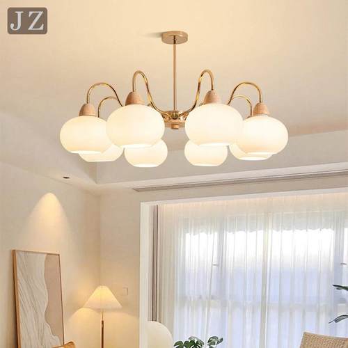 中古风原木色柿子客厅吊灯现代简约大气法式餐厅灯家用主卧室灯具