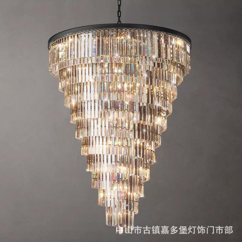 美式水晶吊灯轻奢大别墅螺旋转楼梯间长吊灯复式楼客厅餐厅装饰灯