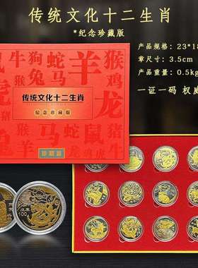 传统文化十二生肖双色金纪念章浮雕工艺收藏商务礼品