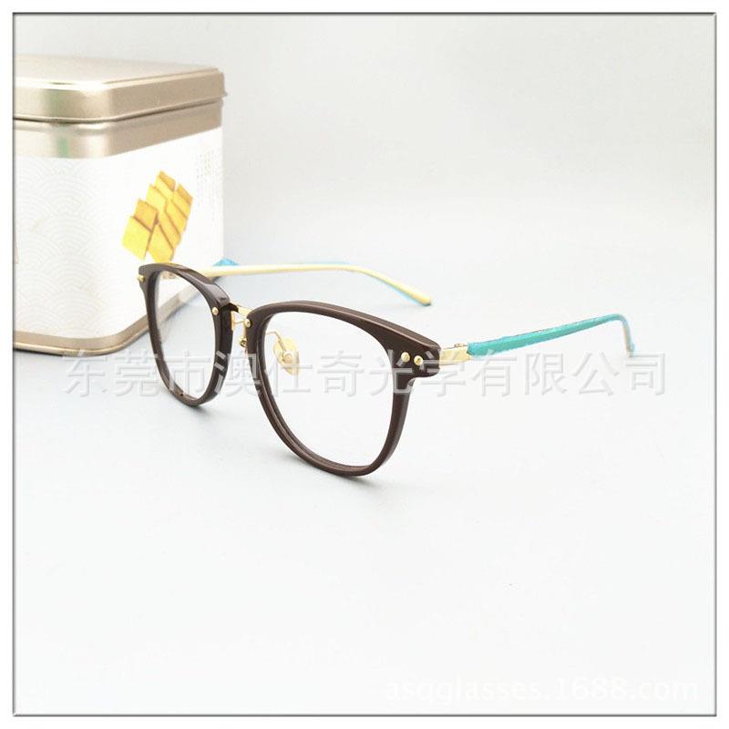 撞色复古框架光学镜框架凹造型眼镜户外阻挡蓝光线眼镜黄色框金配