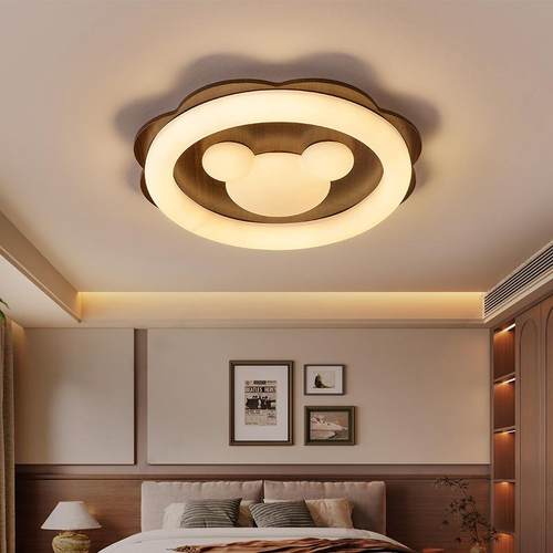 中古风吸顶灯实木卡通风卧室灯创意卡通灯护眼公主新款儿童房间灯