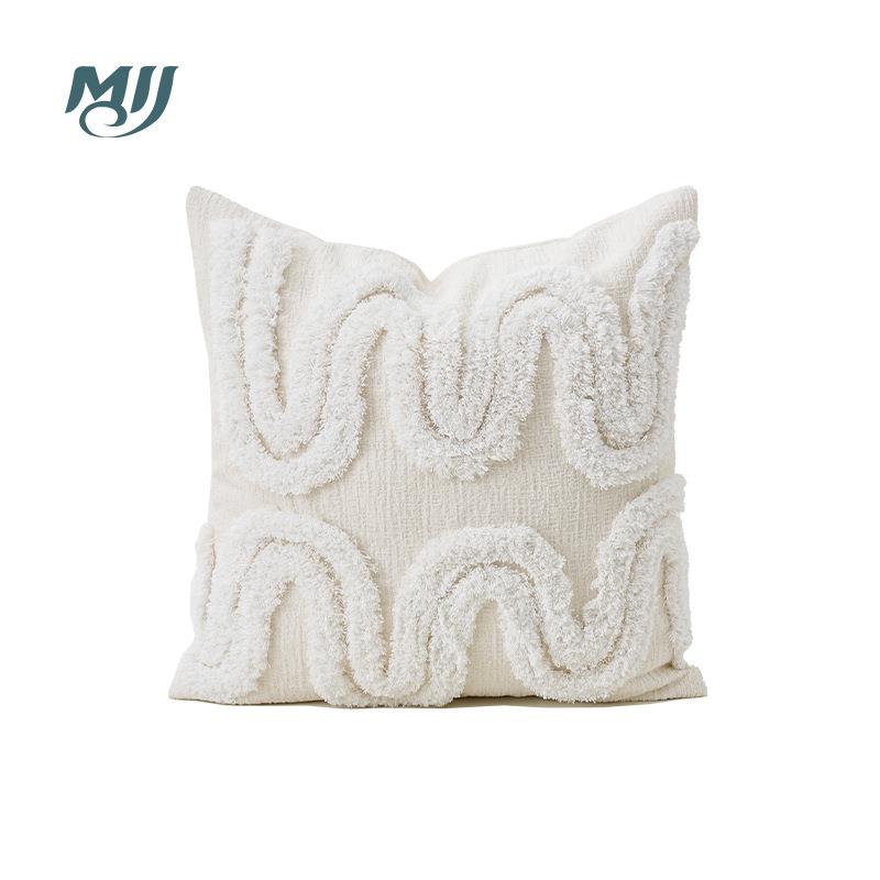 柔软雪尼尔沙发抱枕北欧线条簇绒靠垫套简约客厅靠垫办公会议腰靠