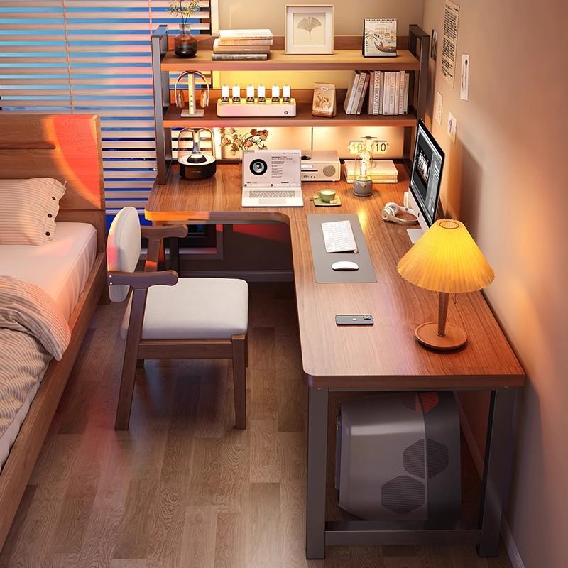 转角书桌书架一体靠墙学生家用写字桌卧室拐角L型电脑桌子工作台