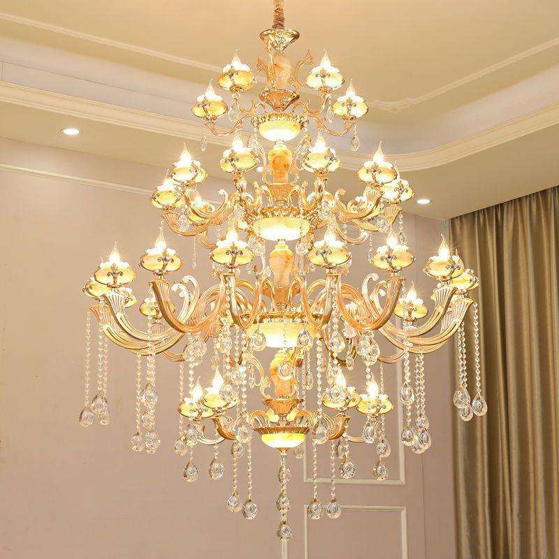 别墅复式楼中楼客厅高档大气主灯酒店欧式豪华水晶挑空楼梯大吊灯