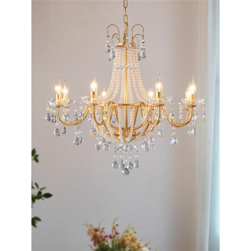 美式水晶灯法式复古珍珠吊灯中古别墅客厅餐厅卧室复式楼大气主灯