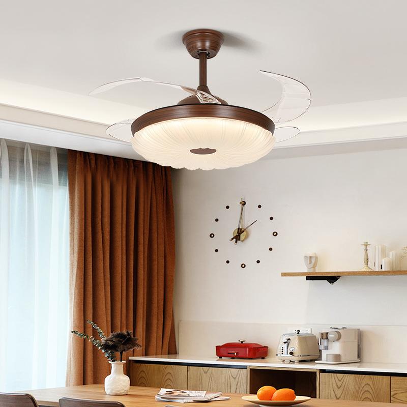 中古风扇灯餐厅卧室复古胡桃木色隐形电扇52寸客厅护眼吊扇灯