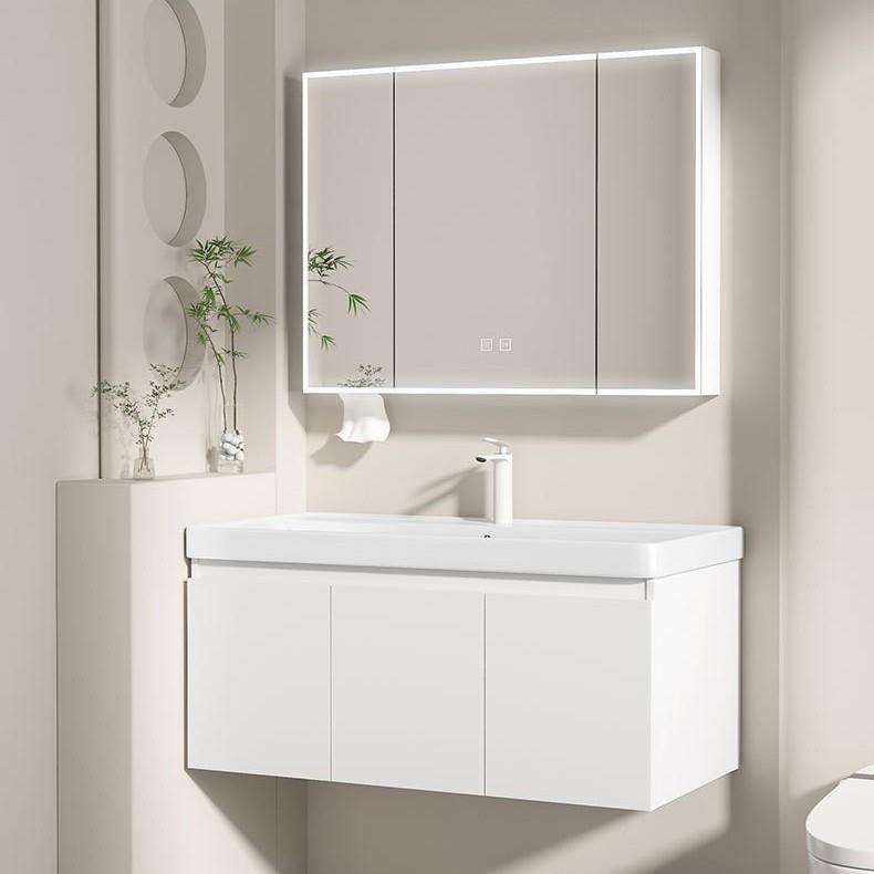 奶油风小户型蜂窝铝圆角浴室柜太空铝洗手洗脸一体盆柜组合洗漱台