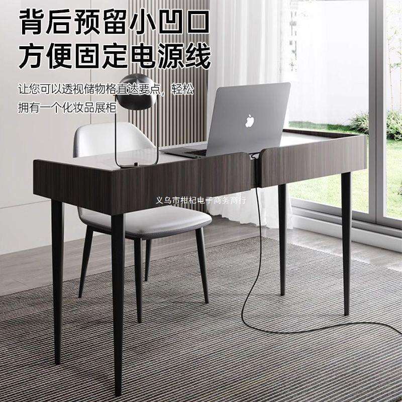 意式轻奢岩板书桌现代简约家用实木卧室极简电脑桌