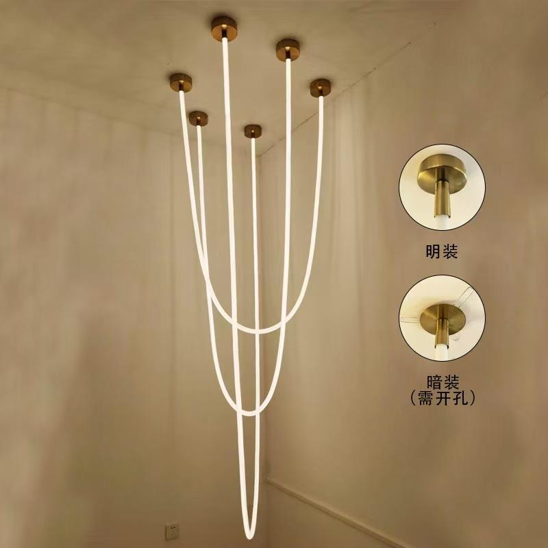 极简线条设计师样板房客厅灯loft挑高复式别墅楼梯间餐厅展厅吊灯