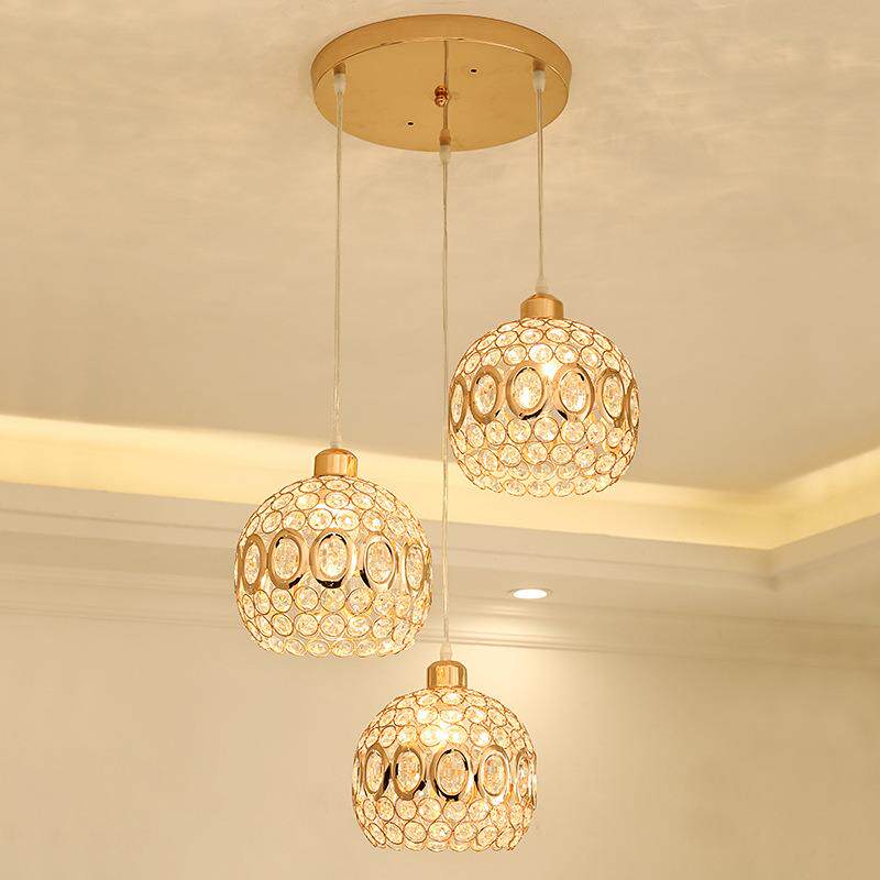 现代简约餐厅吊灯三头个性吧台吊灯铁艺水晶吊灯创意饭厅餐桌灯具