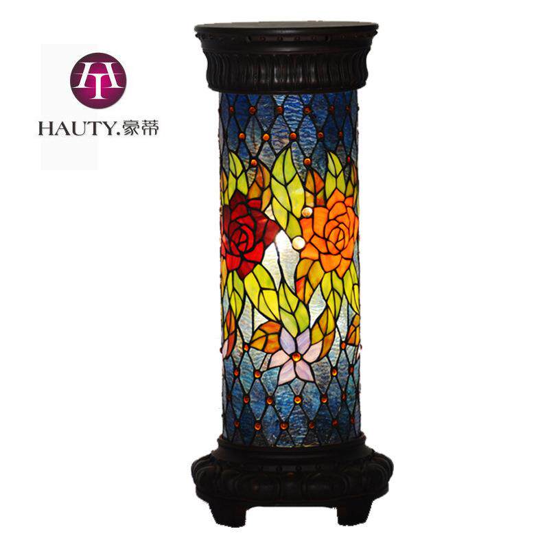厂家直销 客厅装饰落地灯圆桶形东南亚风格彩色玻璃灯罩玫瑰