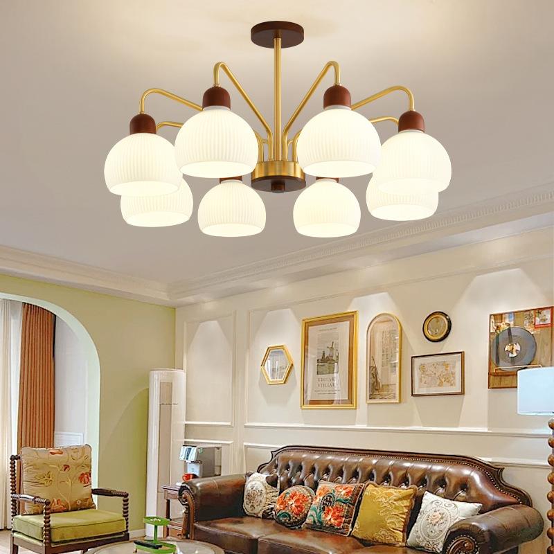 美式复古餐厅吊灯中古风客厅卧室书房全铜玻璃魔豆餐桌饭厅灯具